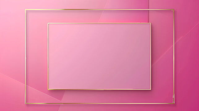Pink and gold background with a white rectangular frame vector for a social media template, an elegant luxury design, a pink gradient background, golden geometric lines, modern and minimalistic