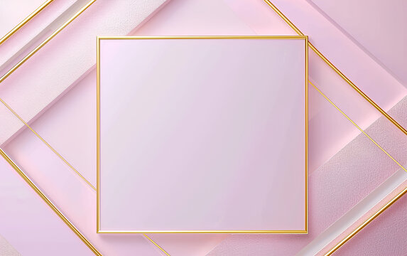 Pink and gold background with a white rectangular frame vector for a social media template, an elegant luxury design, a pink gradient background, golden geometric lines, modern and minimalistic - Powered by Adobe