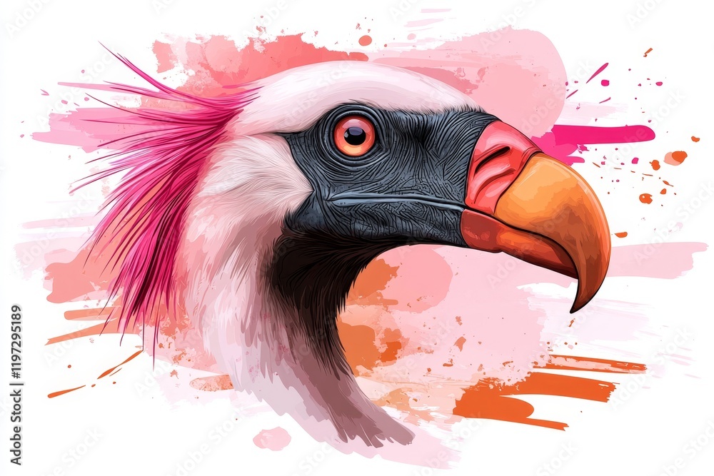 Poster A simple 2D drawing of a vulture profile, focusing on its curved beak and intense gaze, rendered in muted colors on a plain white background