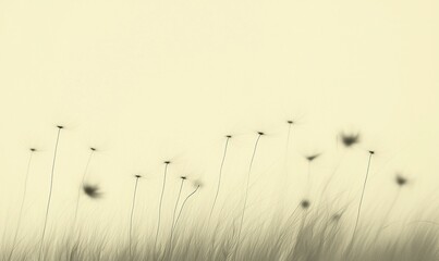 Obraz premium Sepia toned wildflowers swaying in gentle breeze, serene nature background, suitable for calming visuals