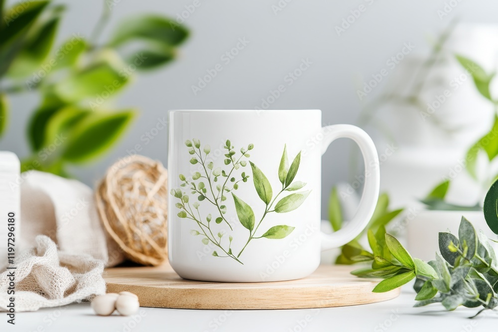 Poster A simple product visualization of a ceramic coffee mug with soft reflections and clean matte textures, rendered against a neutral background