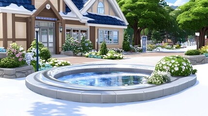 Hot Tub in Snowy Winter Landscape  Resort Spa  Relaxation