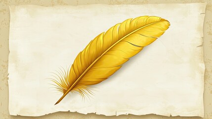 Golden Feather on Antique Parchment Paper Background
