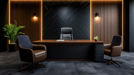 Modern Workspace with Cozy Desk Chair and Lush Green Plant Creating a Fresh and Inviting Atmosphere for Productivity and Relaxation in Office