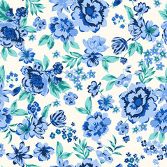 seamless blue shades  of flower pattern 