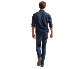 Stylish Man in Denim Outfit Walking Away - A Modern Lifestyle Portrait , isolated on white background PNG