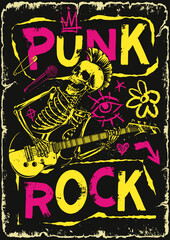 Skeleton musician performing punk rock music