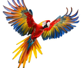 Fototapeta premium Vibrant Macaw in Flight: A Stunning Display of Nature's Colors , isolated on white background PNG