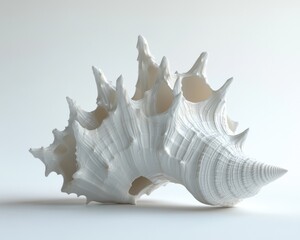 Fototapeta premium Isolated White Conch Shell on Beach Background - Concept of Ocean Vacation