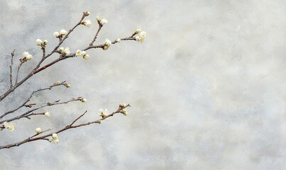 Obraz premium White spring blossom branches on textured gray background for nature, beauty, or seasonal themes