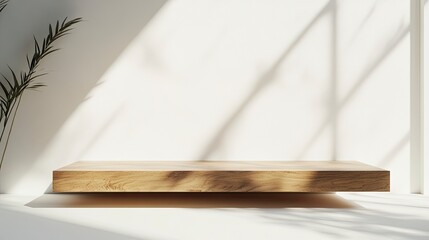 3D rendering of a wooden podium on a white background with a soft shadow and light for displaying a product or presentation mock-up in a minimal concept. 