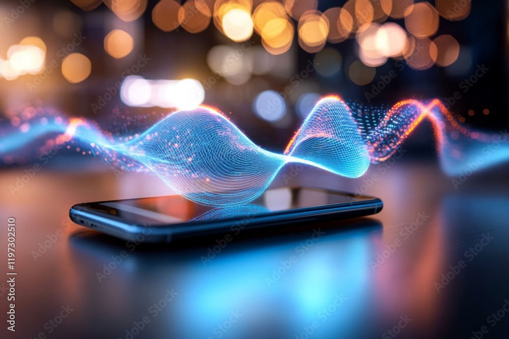 Poster A stylized depiction of a VoIP call with simple shapes representing sound waves and a smartphone, rendered in muted blue and gray tones