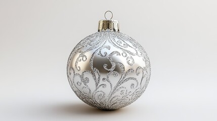 Silver frosted Christmas ornament, isolated on a transparent background (PNG).
