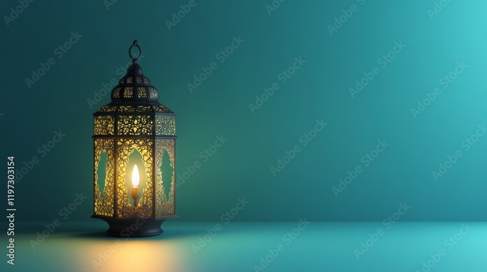 Aufkleber a decorative lantern casts a warm glow against a serene teal background, creating a calming ambiance