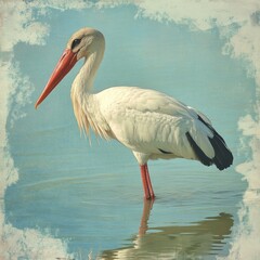 Fototapeta premium Elegant White Stork Wading in Tranquil Waters: A Glimpse of Wildlife in Nature