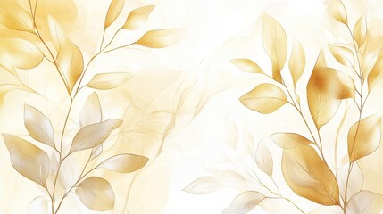 Spring floral in watercolor vector background. Luxury wallpaper design with leaf branch, eucalyptus, line art, golden texture. Elegant gold botanical illustration suitable for fabric, prints, cover.