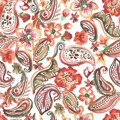 watercolor beautiful paisley mix floral seamless floral print pattern 