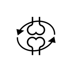 Two bones together icon and round arrows. Vector isolated illustration on white background.
