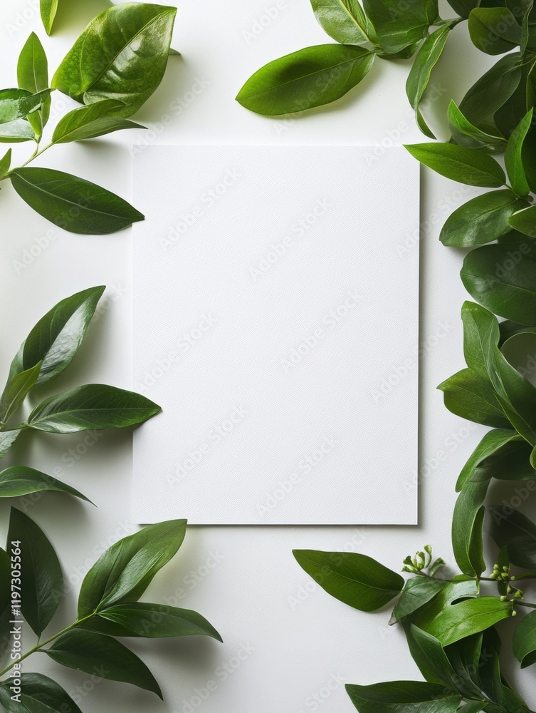 Fototapete creative blank space surrounded by lush green leaves for text mock up and design ideas. generative a
