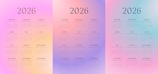2026 Gradient Pastel Calendar Set, One Page Annual Design, Aesthetic and Minimal Wall Templates, Printable and Editable for Home or Office Use