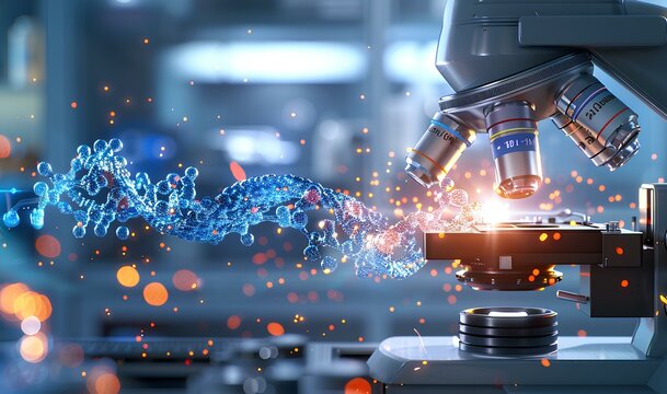 Medical doctor holding blue helix DNA structure on modern hologram virtual screen interface and diagnosing healthcare with digital network, science, medical technology and futuristic   concept