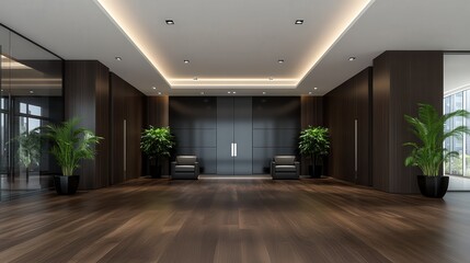 Spacious Interior Room Featuring Warm Wooden Flooring and Lush Green Plant Exuding Tranquility and Natural Vibes with Contemporary Aesthetic Appeal