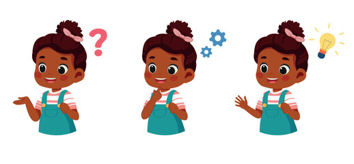 happy cute kid girl question think search idea process	