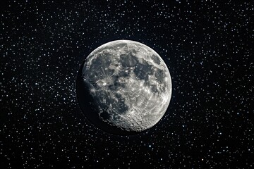 Fototapeta premium Detailed close-up of the moon with visible craters and a starry background