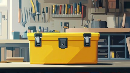 Yellow Toolbox in a Well Equipped Workshop
