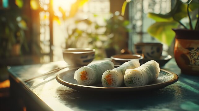 Vientna mese rice paper rolls