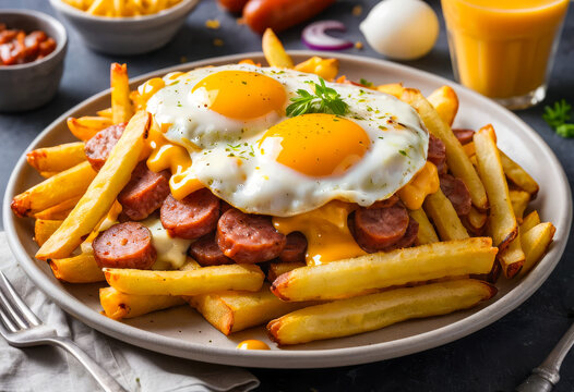 vibrant appetizer of a popular street food dish called salchipapas 