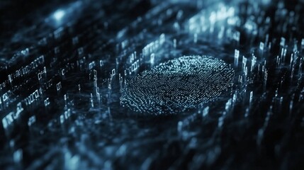 Ominous Digital Fingerprint Flowing Through a Futuristic Stream