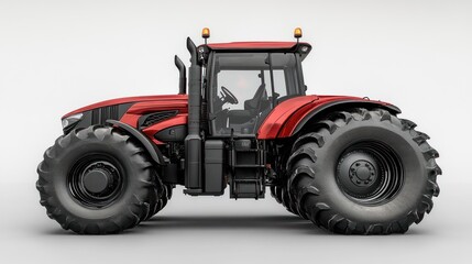 Obraz premium Powerful Red Tractor, Modern Agricultural Machinery