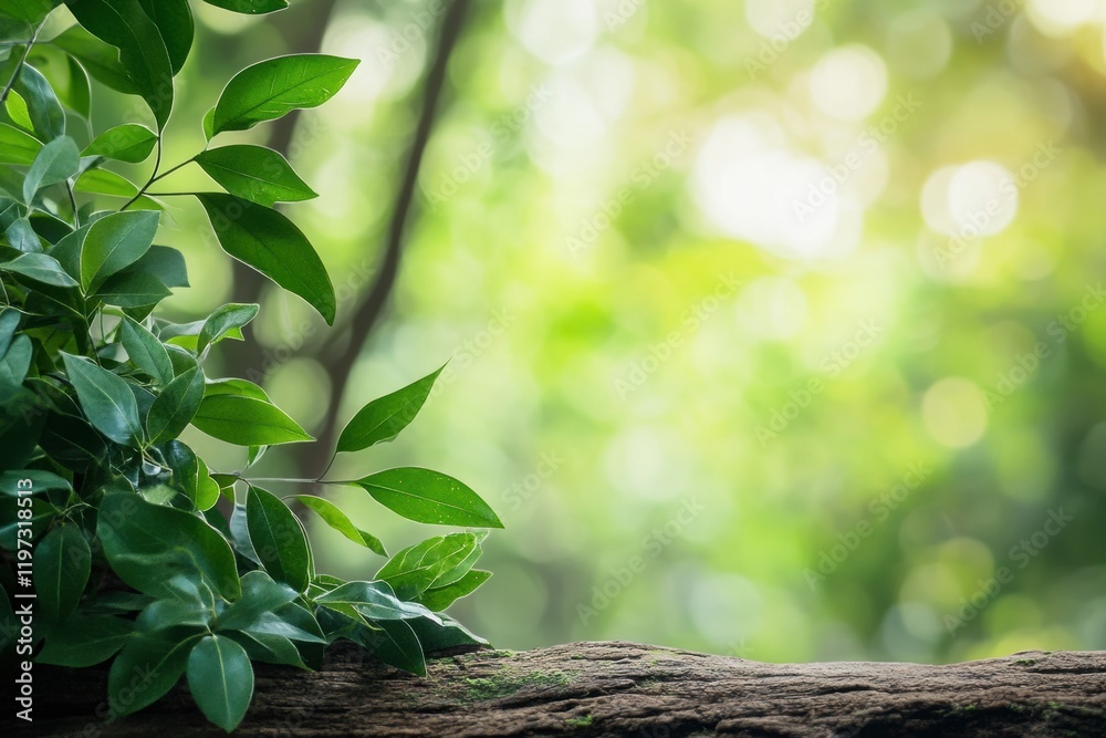 Poster Lush green leaves against a soft blurred background providing ideal space for text placement and creative expression. Generative AI