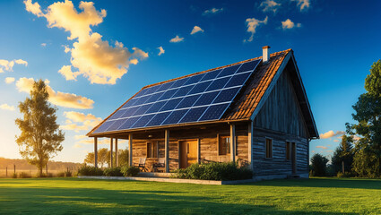 Obraz premium Rustic Solar Powered Home at Sunset