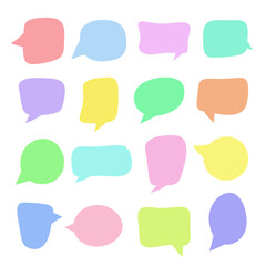A set of icons of different shapes, colorful bubbles for text, hand-drawn, isolated on a white background, vector. A collection of empty dialog boxes. Decorative element for a design with text 