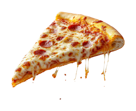 Flying slice of pizza transparent background food high fidelity creative concept for culinary marketing isolated on transparent background png
