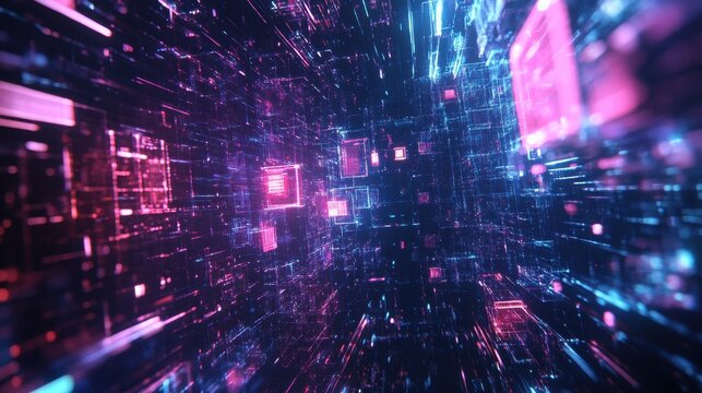 Blockchain technology network futuristic hud background with chain of blocks polygon peer to peer network. Global cryptocurrency blockchain fintech business banner concept.