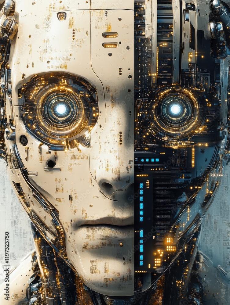 Poster artificial intelligence illustration. artificial intelligence and machine learning concept. digital 