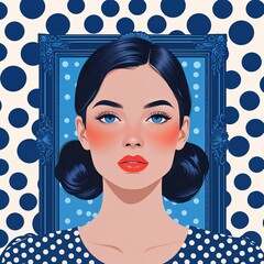 Bold blue polka dot frame in blue polka dot border frame pattern background © Arceli