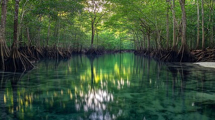 Serene Mangrove Forest Canal Reflecting Tranquil Waters