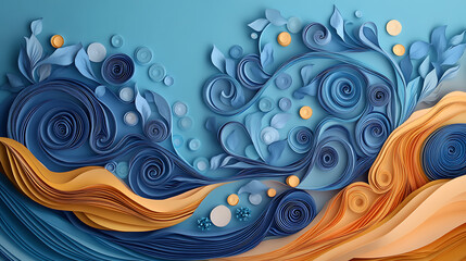 Paper art and cut style concept of World Oceans craft paper of sea waves Beautiful underwater world Paper art and cut style 