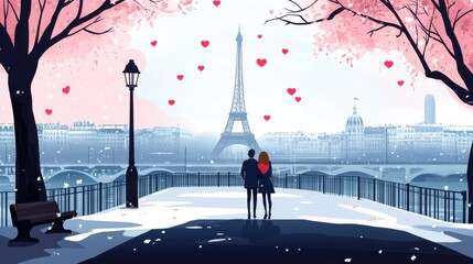minimalistic romantic Paris cartoon, for Valentine's day.