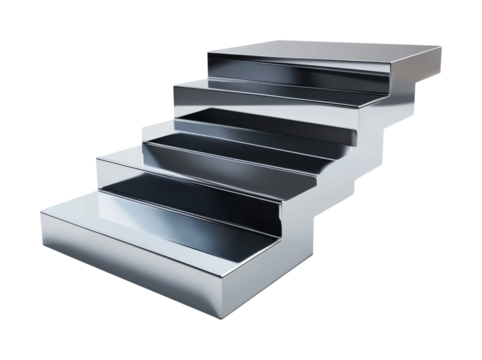 Gradient metallic platform with tiered steps modern design high fidelity studio environment abstract concept isolated on transparent background png