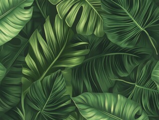 Lush tropical leaves in the wild. Perfect for nature, botanical or jungle themes.