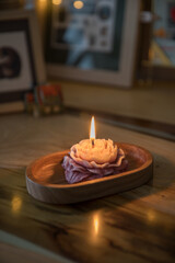 Handmade decorative candle in the shape of a flower