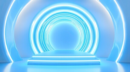 Obraz premium 3D render of a futuristic blue circular podium in the center of the background