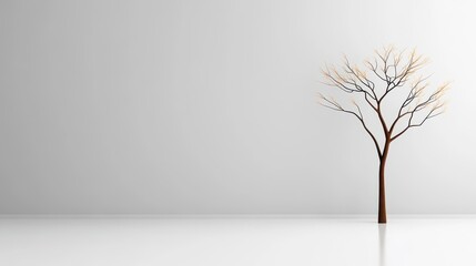 Obraz premium Single black-and-white tree silhouette on a clean white background, nature minimalism