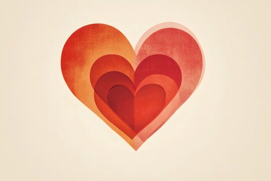 Concentric textured red hearts creating a symbol of love, affection, and valentine's day celebration