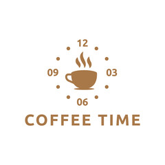 Simple coffee time flat logo illustration.